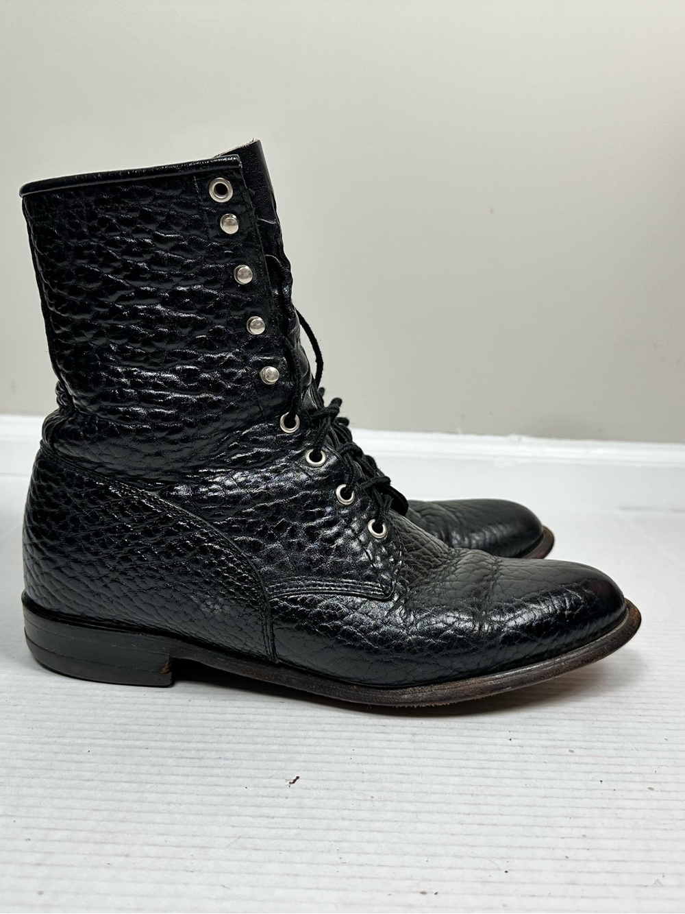 Justin 522 Black Leather Lace Up Western Boots Men’s Size 9.5 EE